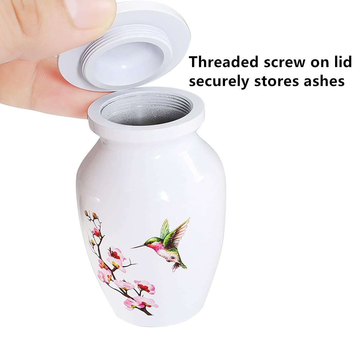 ICOKEE Hummingbird Small Urn for Human or Pet Ashes - Aluminum Cremation Mini Keepsake Set of 4 With Velvet Bags - White Memorial