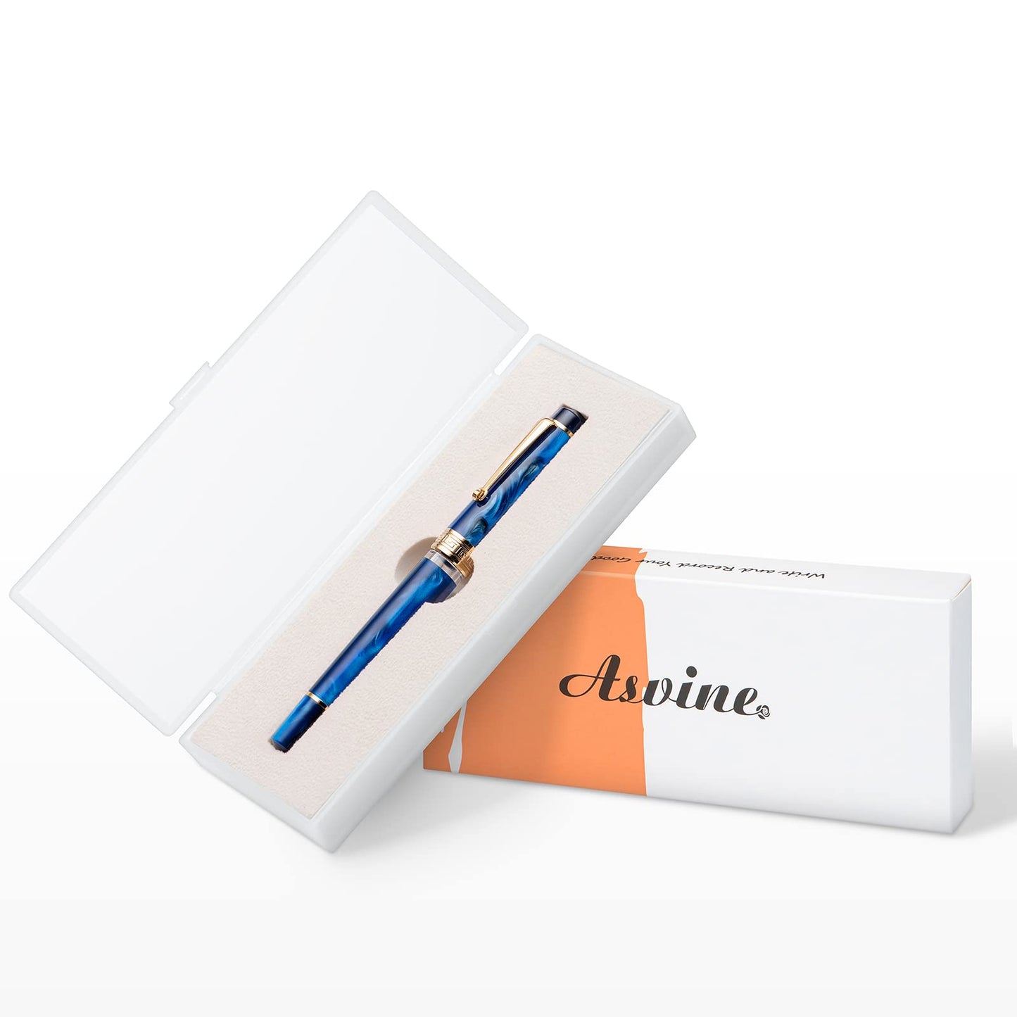 Asvine P20 Galaxy Blue Fountain Pen Piston Filling, Gold Plated Fine Point Smooth Writer with Pen Gift Case