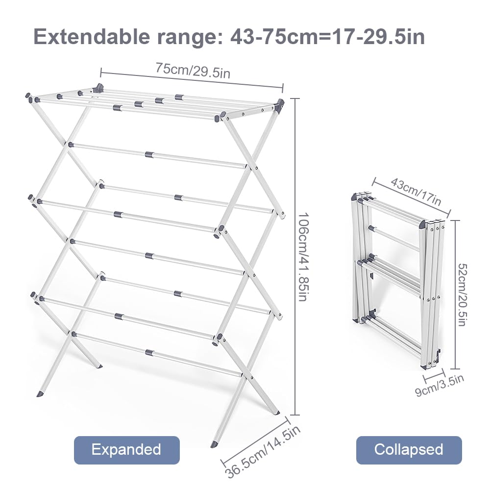 Foldable Clothes Drying Rack with 4 Hangers, 3-Tier Portable Extendable Laundry Drying Rack for Indoor Air Drying Clothing, 41"x29"x14"