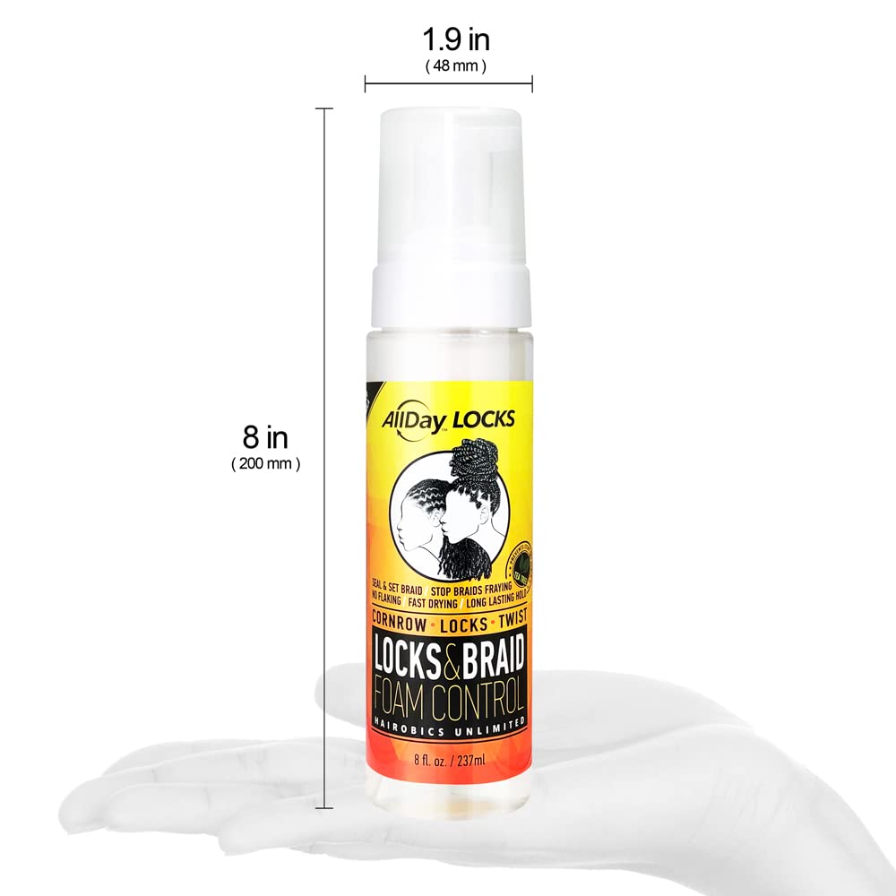 AllDay Locks Braid Foam | Long Lasting Mousse for Style & Shine | No Frizz or Fraying | Moisturizes & Seals Braids, Locks, Twists, Cornrows | 8 oz, 2-pack