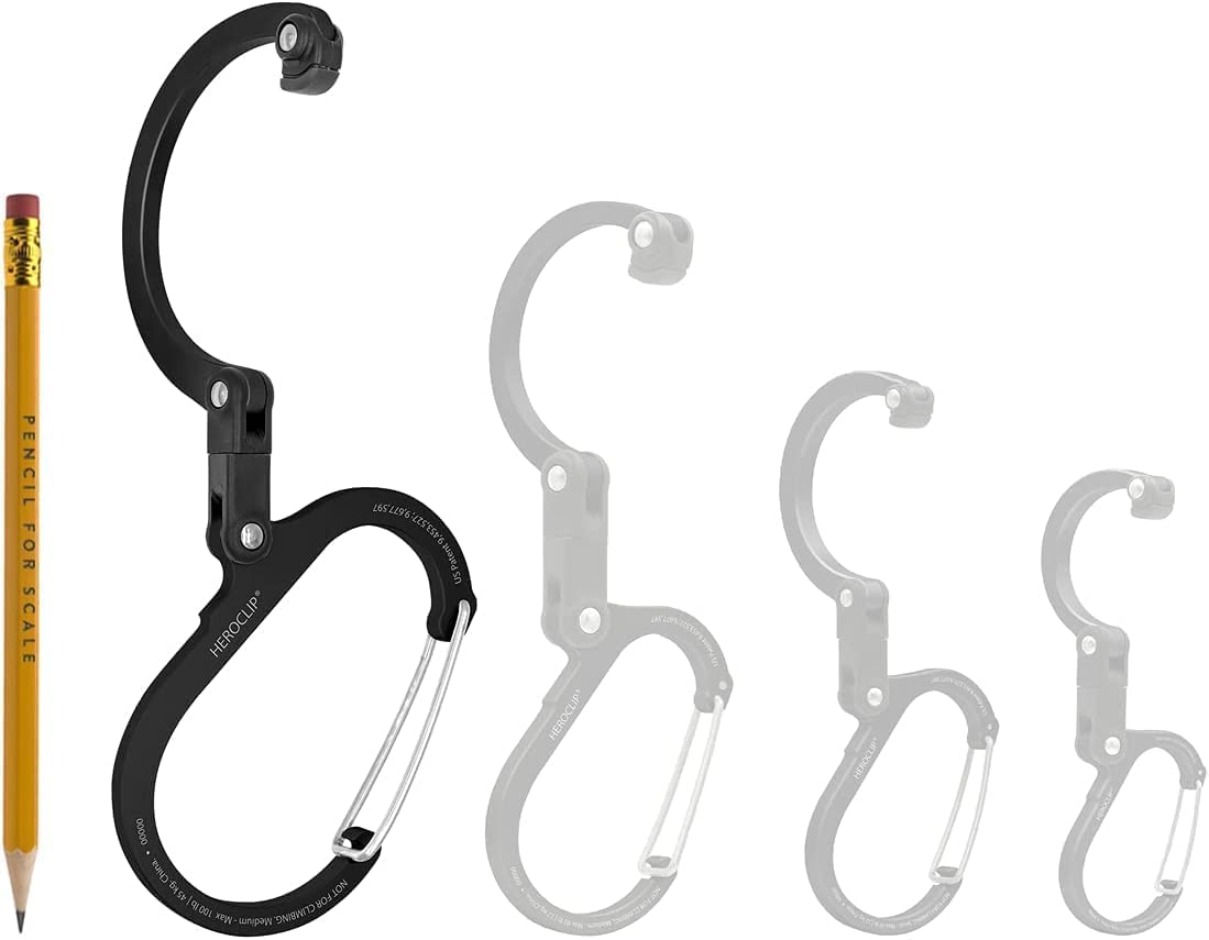GEAR AID HEROCLIP Carabiner Clip and Hook (Large) for Camping, Backpack, Organization, and Garage, Stealth Black