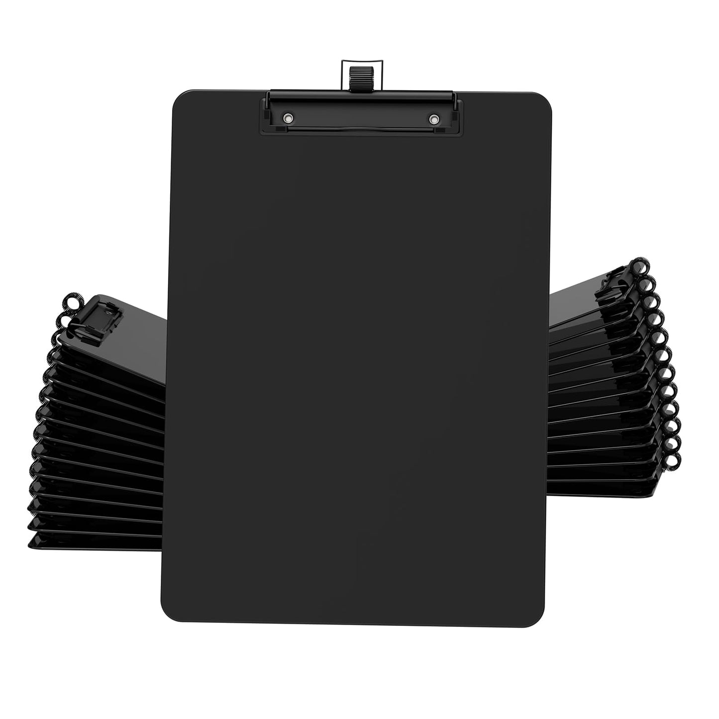 Juvealoe Black Clipboard with Pen Holder, 8.5 x 11 Plastic Clip Boards with Black Low Profile Clip, Letter Size for Classroom, Teacher, Students, School, Office Supply(Pack of 25)