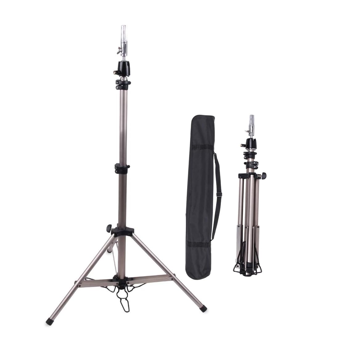 Hair Way Heavy Duty Cosmetology Adjustable Mannequin Head Tripod Stand Styrofoam Canvas Block Head Tripod with Black Carry Bag (87-176cm)