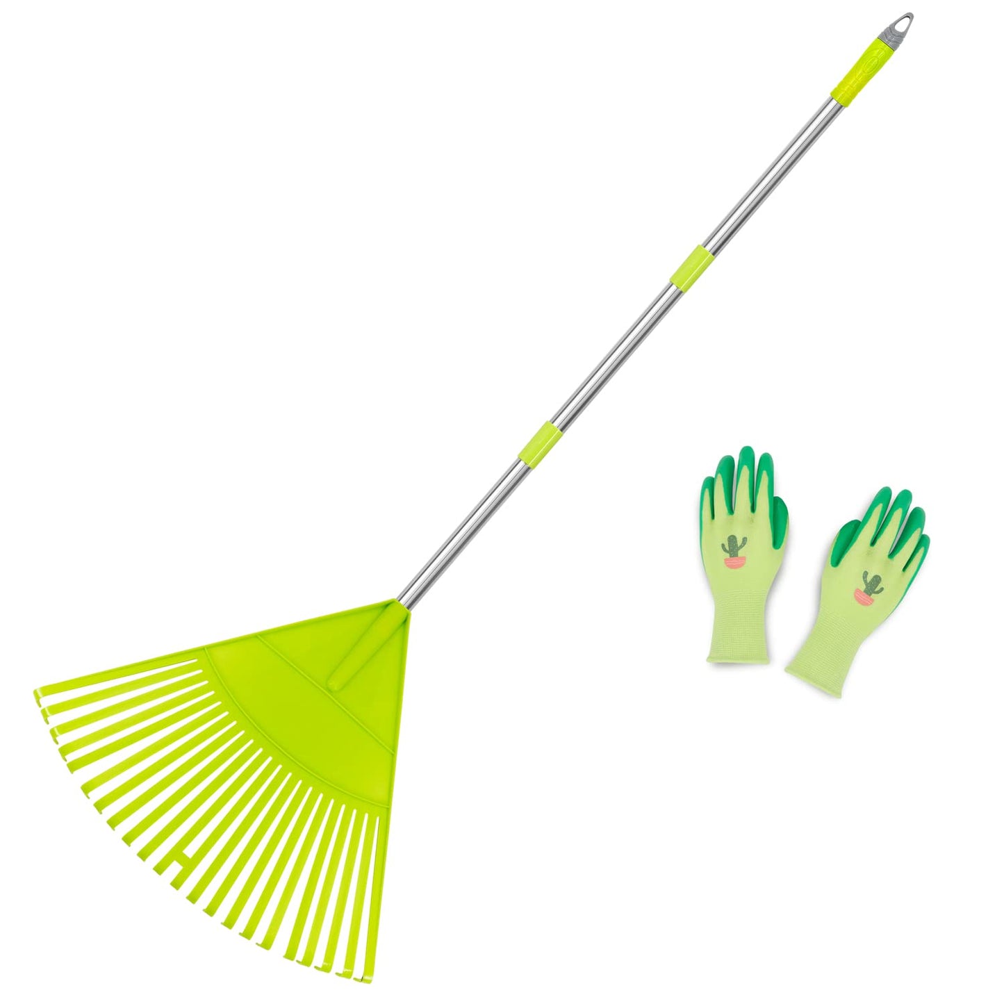 Colwelt Plastic Leaf Rake Set, Garden Poly Shrub Rake with 56’’ Lightweight Stainless Steel Handle, Durable Plastic Head 22Tines & 15Tines, Garden Rake Leaf to Collect Loose Debris Among Plants, Lawns