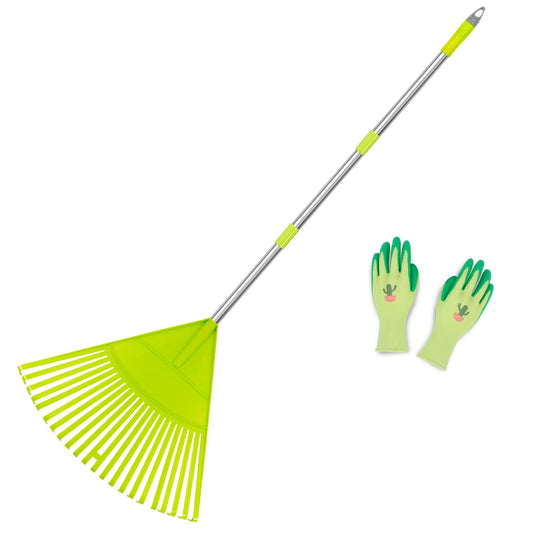 Colwelt Plastic Leaf Rake Set, Garden Poly Shrub Rake with 56’’ Lightweight Stainless Steel Handle, Durable Plastic Head 22Tines & 15Tines, Garden Rake Leaf to Collect Loose Debris Among Plants, Lawns