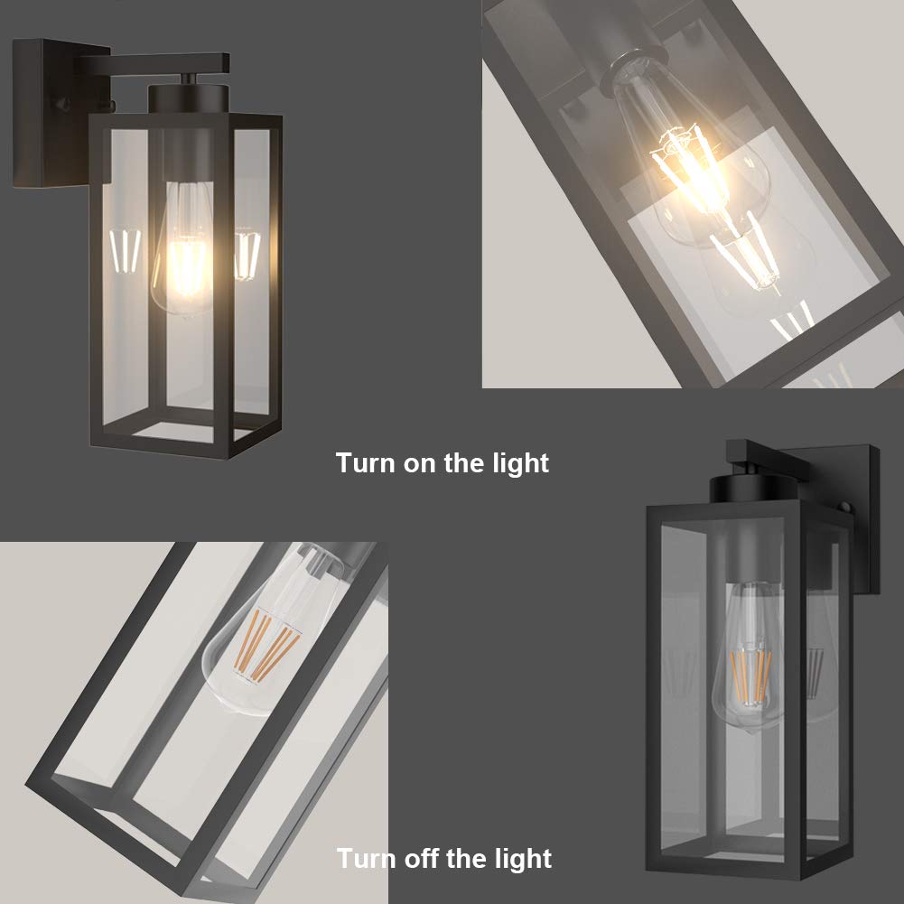 Tipace Outdoor Wall Lantern 2 Pack Black Exterior Wall Sconce with Clear Glass Shade Wall Mount Lights for Entryway,Porch,Doorway
