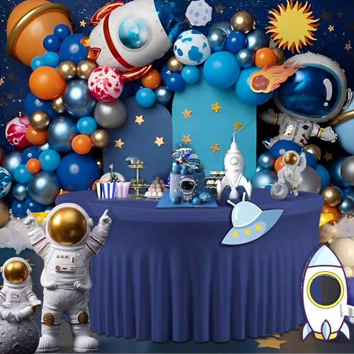 4 Pack Navy Blue Round Tablecloth, Fitted Tablecloths for 6 FT Round Tables, Polyester Fabric TableCloth Circle Table for Wedding Photography Party Professional Events Mermaid Birthday Decorations