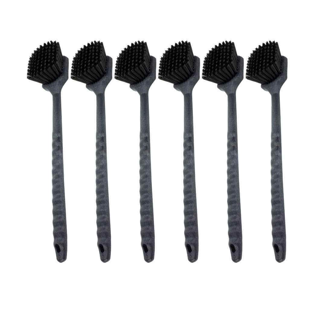 SPARTA Plastic Large Scrub Brush, Kitchen Brush, Utility Brush with Long Handle for Cleaning, 20 Inches, Black, (Pack of 6)