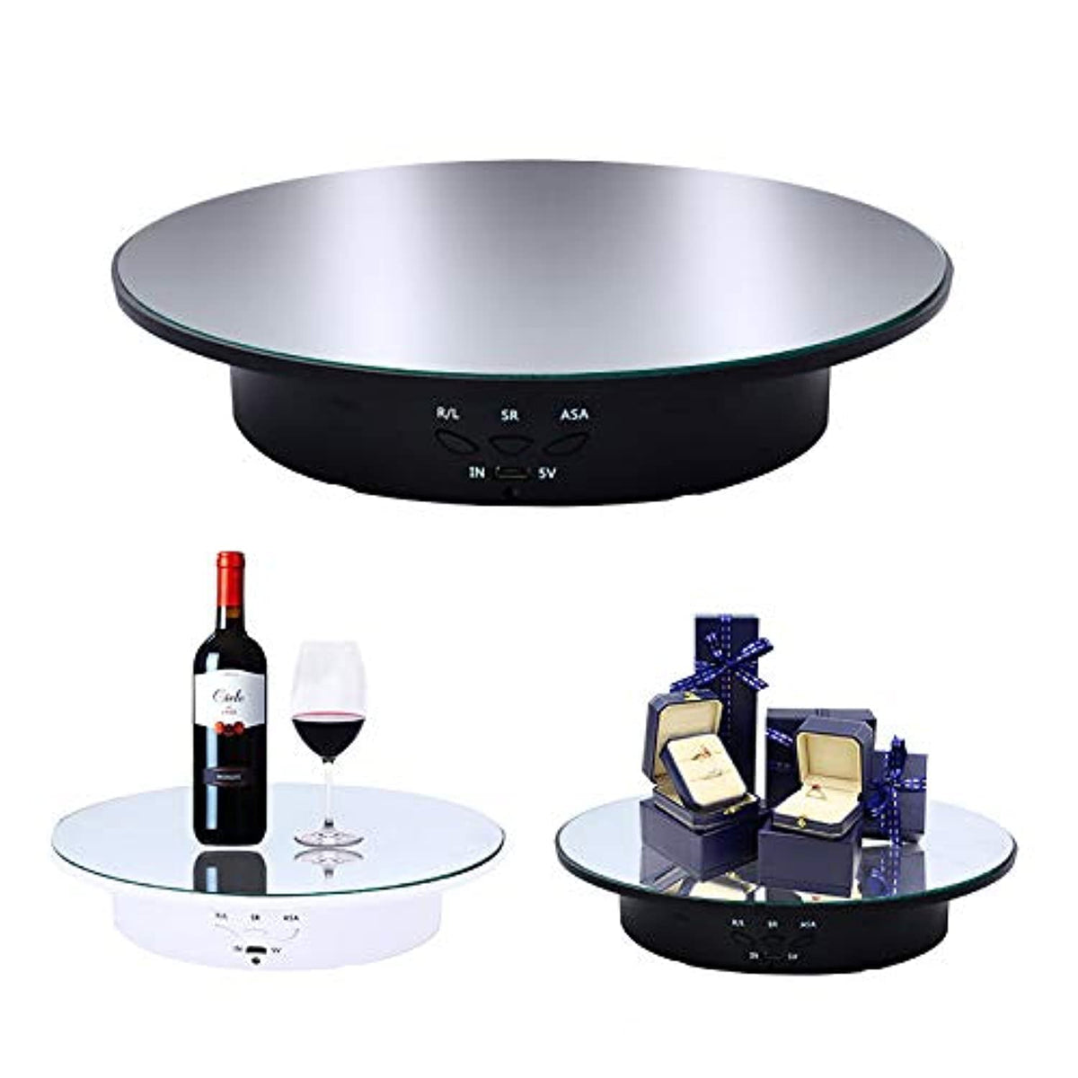 JAYEGT Motorized Rotating Display Stand, 7.87inch /Load 17.6 lbs, 360 Degree Electric Rotating Turntable for Photography Products, Jewelry, Cake,3D Model , Mirror Cover (Black)