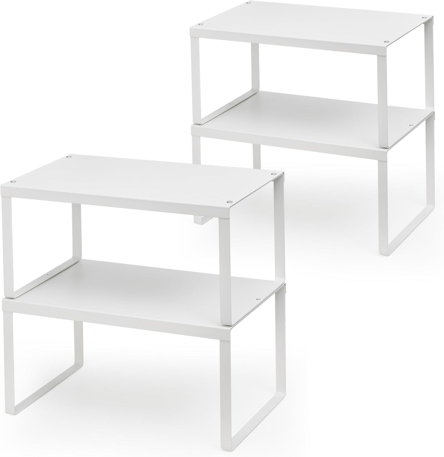 JEPEErbz Kitchen Cupboard Organiser, 4-Pack Cabinet Storage Shelf Organizer Rack, Metal Expandable Spice Holder, Stackable Storage Shelves for Cupboard, Shelf Insert, Countertop,Pantry (White)