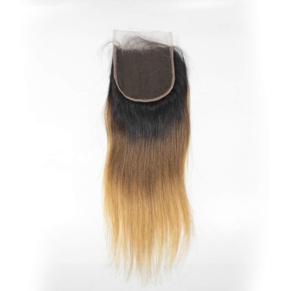 Forawme Brazilian Virgin Human Hair Top Closure Pre Plucked Natural Hairline 18 Inch 4X4 inch Free Part 1B/4/27 Ombre Straight Lace Closure With Baby Hair