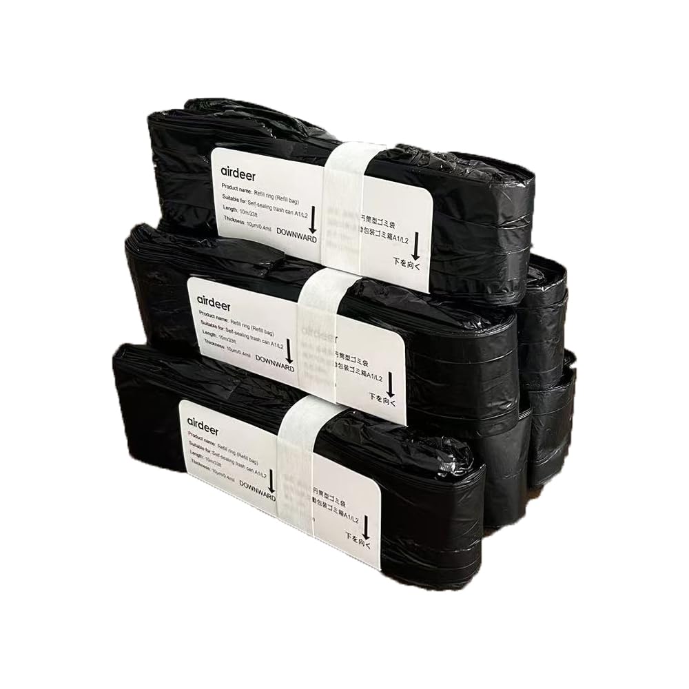 Airdeer Refill Bag Ring 3 Gallon, Trash can bags, 8m continuous garbage bag, Designed for Airdeer Self-sealing Smart Trash Can(Model C3, Pack of 6)【Not compatible with A1/L2 trash can】