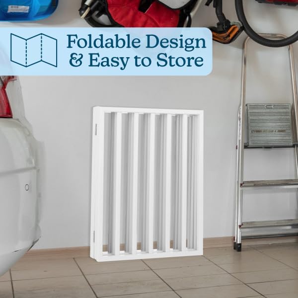 Wooden Pet Gate- Foldable 4-Panel Indoor Barrier Fence, Freestanding & Lightweight Design for Dogs, Puppies, Pets- 72 x24” (White Paint)