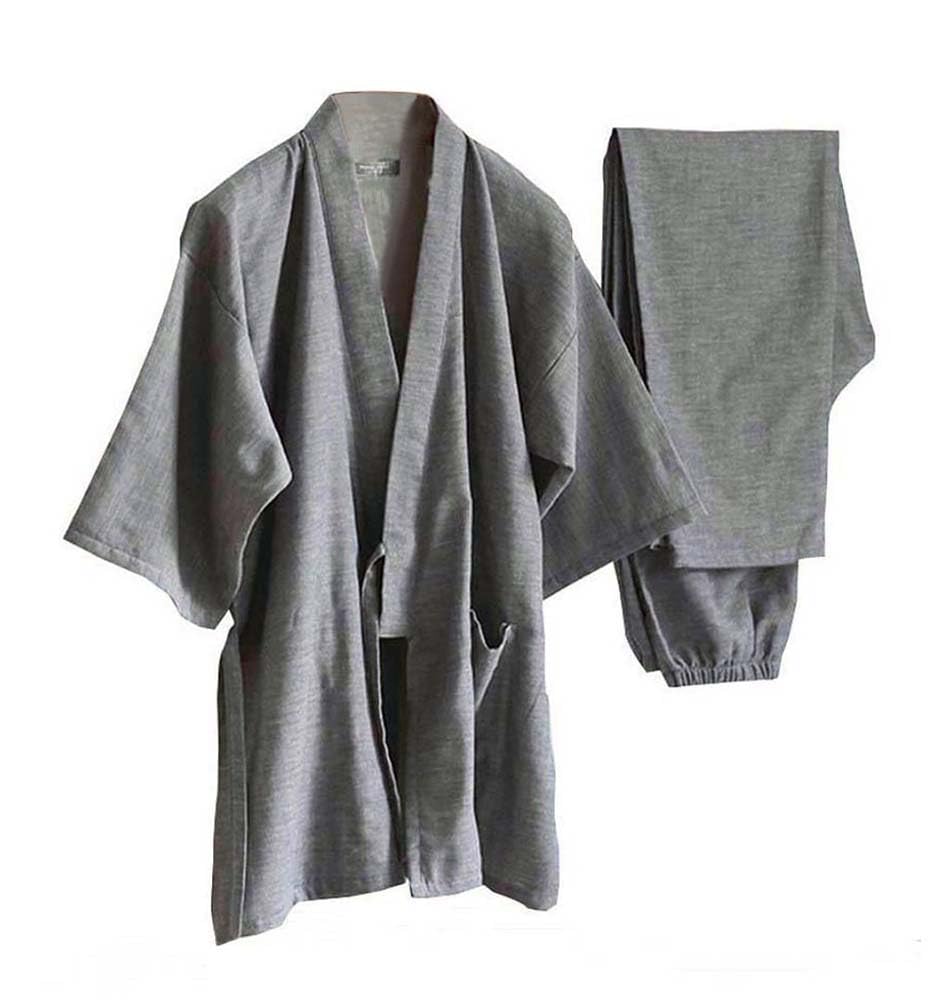 Fendawn Strive Classical Stylish Japanese Style Men Cotton Bathrobe Pajamas Kimono Casual Clothes, Grey