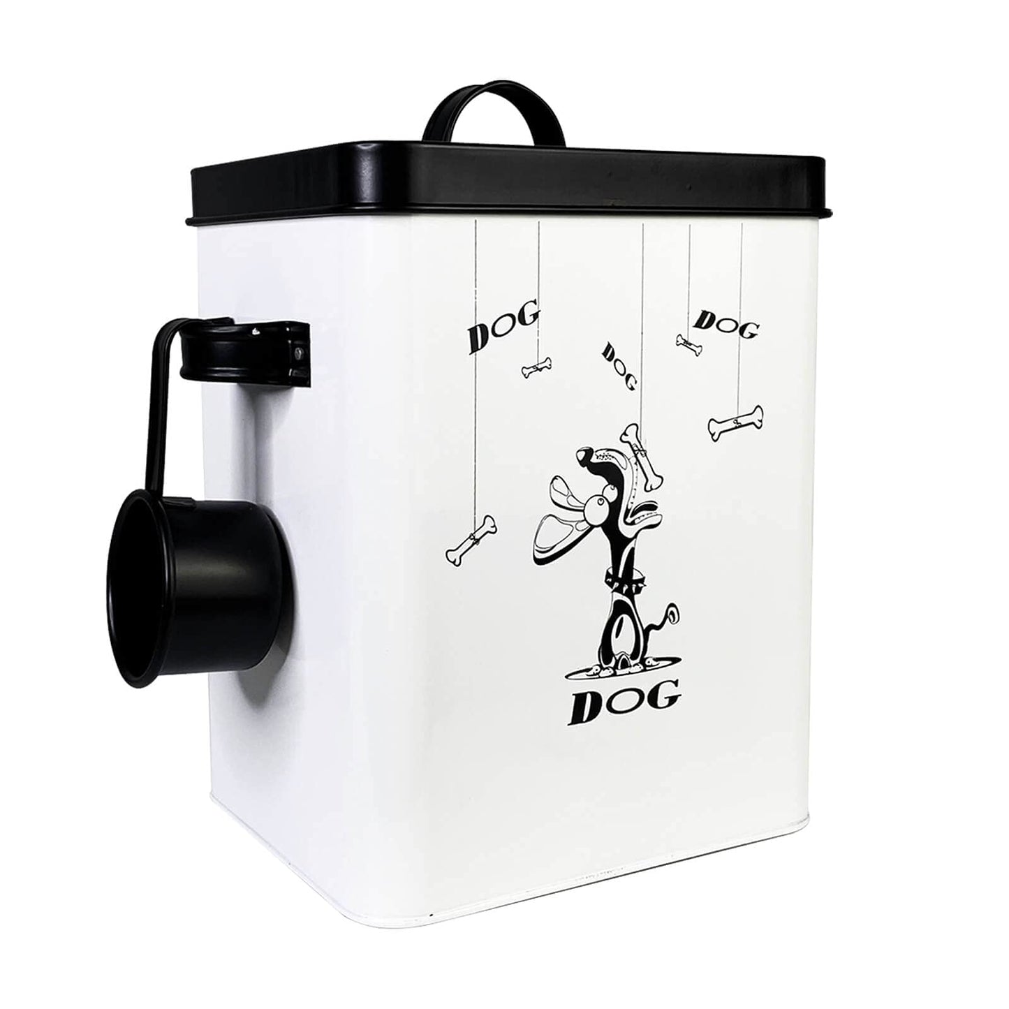 SOTECH Cute Pet Treat Container With Scoop Set, Food Bucket With Lid and Handle, White Storage Bin for Small Dogs Cats, Great Gift for Dog Owners (Treat Jar)