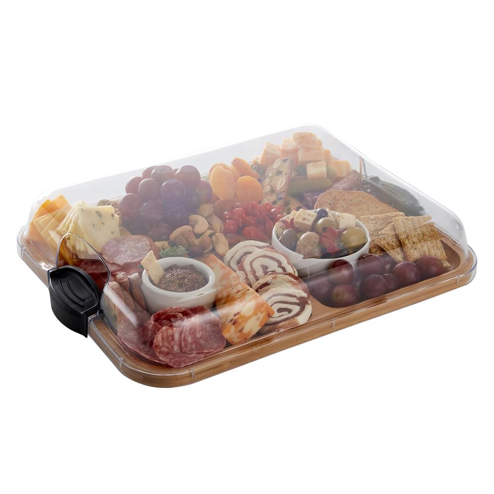 FARBERWARE Build-A-Board Bamboo Cutting Board with Built-in Compartments and Clear Locking Lid, Ideal for Charcuterie, Snacks, Food Prep & Serving