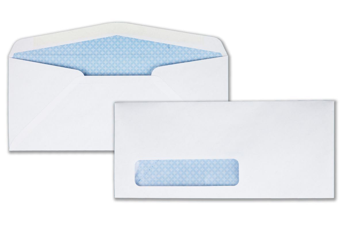 Quality Park Envelopes, #10 Single Window Security Tinted, 4-1/8 x 9-1/2 Inches, 24 lb White Wove, Gummed Flap, 500 Count - Ideal for Standard Business Mailing - Envelopes