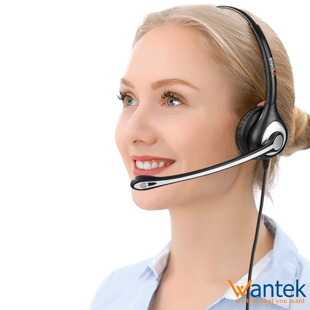 Wantek 2.5mm Telephone Headset Binaural with Noise Canceling Mic for Cisco Linksys SPA Grandstream Polycom Panasonic Zultys Siemens Gigaset Uniden AT&T Office IP and Cordless Dect Phones