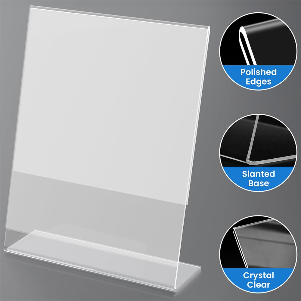 6 Pack Acrylic Sign Holder 8.5 x 11, Clear Plastic Display Stands for Tabletop, L-Shape Acrylic Stands for Flyers, Documents, Office, Restaurants, Vertical Sign Holder 8 x 11 for Desktop