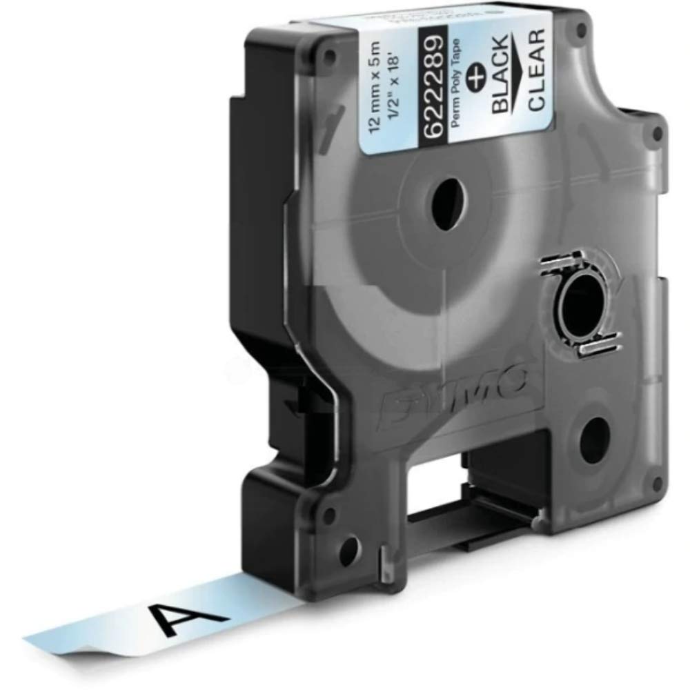 DYMO Rhino Industrial Permanent Polyester Labels, 1/2", Black Print on Clear Tape