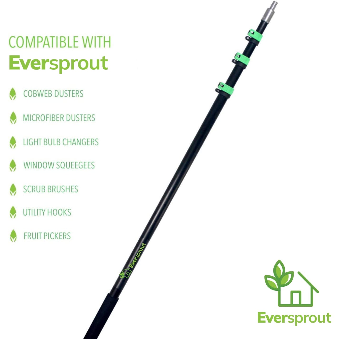 EVERSPROUT 7-to-24 Foot Telescopic Extension Pole (30 Foot Reach) | Heavy Duty, Rust-Resistant Aluminum | 3/4” Thread Tip Works for Twist-On Squeegee, Duster, Paint Roller, Bulb Changer (Pole only)