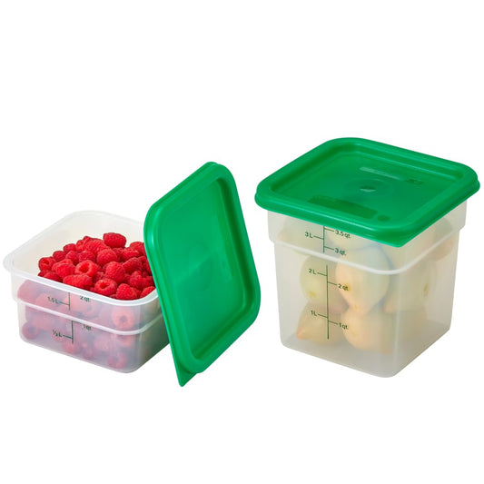 Cambro Food Storage Container with Lid (BPA-Free) - 2 Pack - Classic Series Square with Green Lid - 2 and 4 QT (Quart) - Commercial Grade for Food Prep (Translucent)