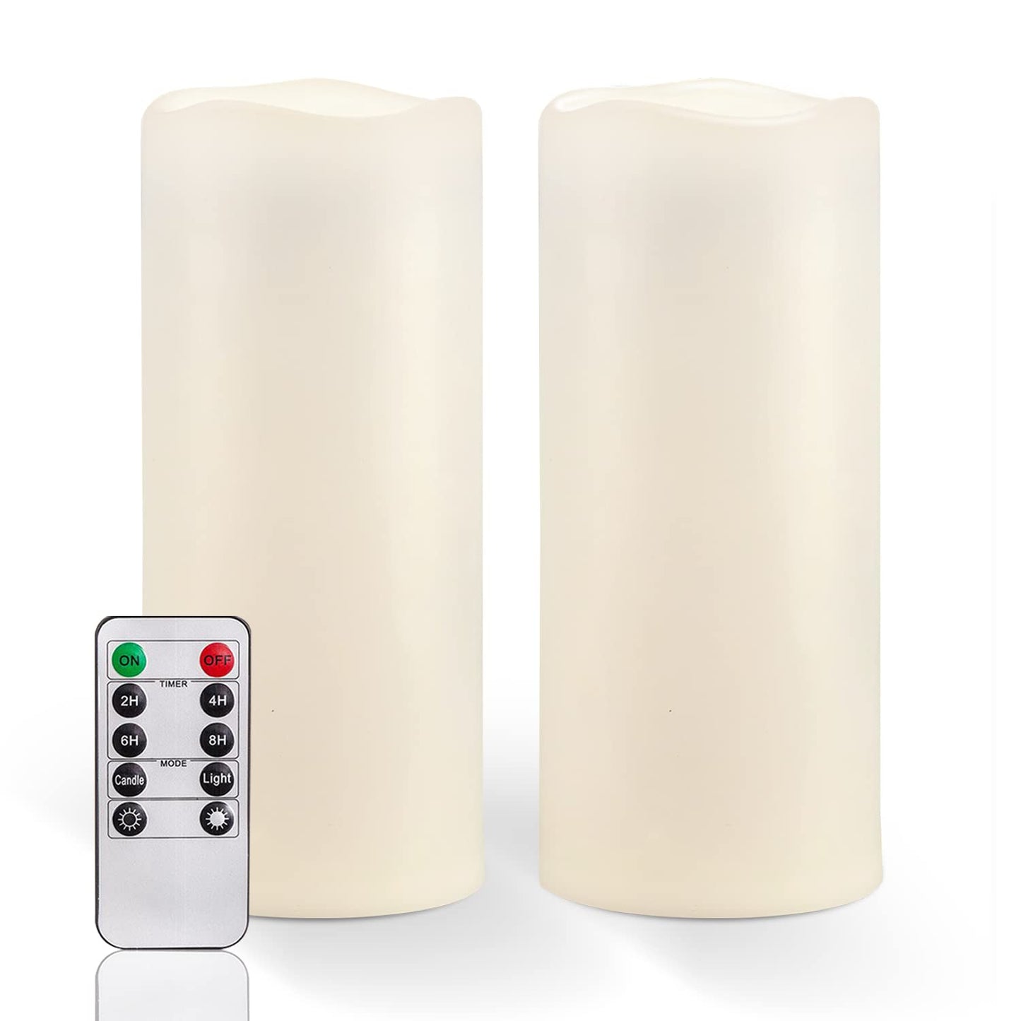 Homemory 10" x 4" Large Waterproof Outdoor Flameless Candles Flickering with Remote Control and Timer, Battery Operated LED Pillar Candles for Larterns, Home Graden Decoration, Set of 2