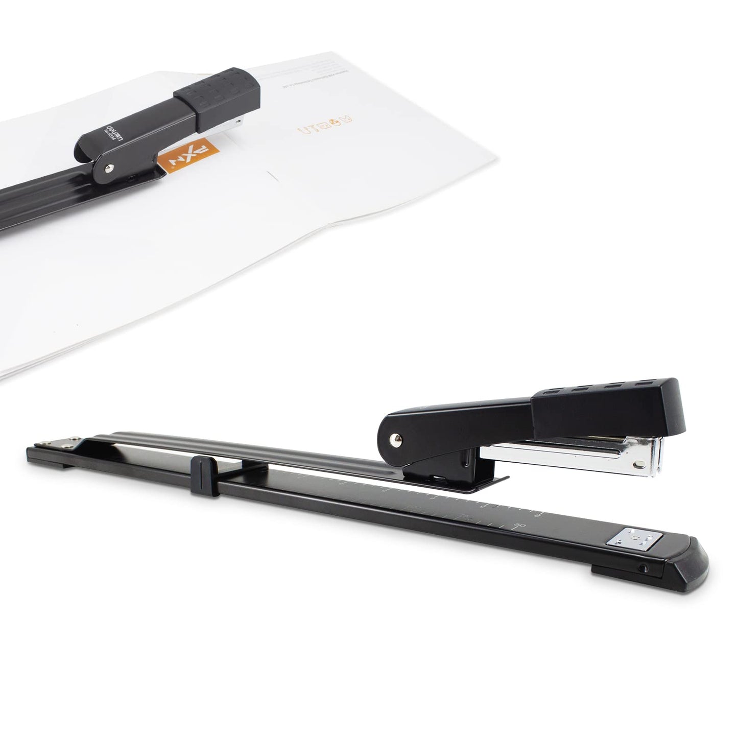 Deli Long Reach Stapler, Booklet Stapler with Jam Resistant, 25 Sheet Capacity, Long Arm Standard Stapler for Booklet, Book Binding, Art Journaling, Black, Gifts