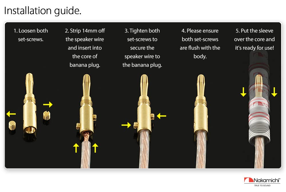 Nakamichi Excel Series 24k Gold Plated Banana Plug 12 AWG - 18 AWG Gauge Size 4mm for Speakers Amplifier Hi-Fi AV Receiver Stereo Home Theatre Radio Audio Wire Cable Screw Connector 12 Pcs (6-Pairs)
