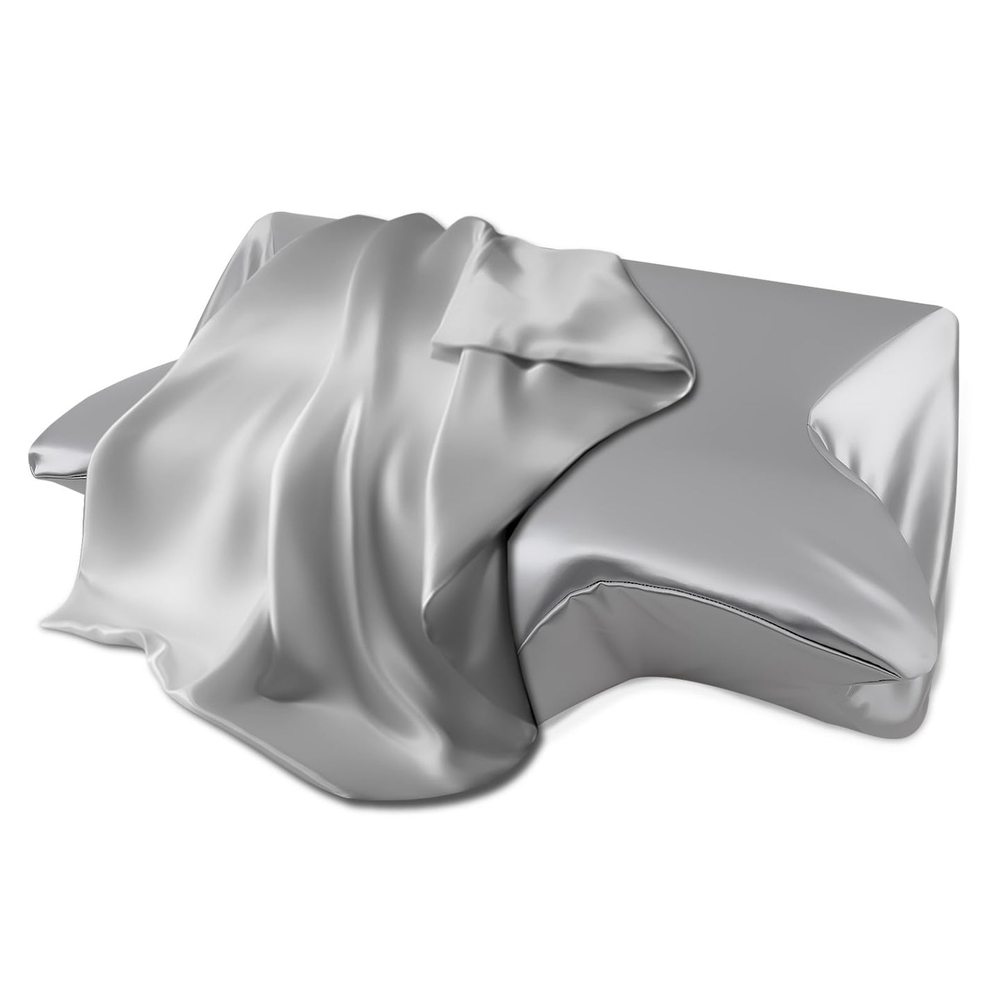 Satin Pillow Cases for HOMCA Cervical Pillow - Contoured Ergonomic Satin Pillowcase with Zipper, Dark Grey Soft & Smooth Fabric for Hair & Skin Care