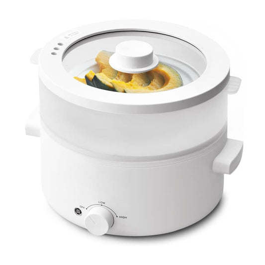Olayks Electric Steamer for Cooking, 2L Ceramic Glaze Non-stick Pot, Dual Power Multi-functional Electric Cooker, Suitable for Steak, Pasta, Hot Pot, Ramen, Quick Heating and Overheat Protection