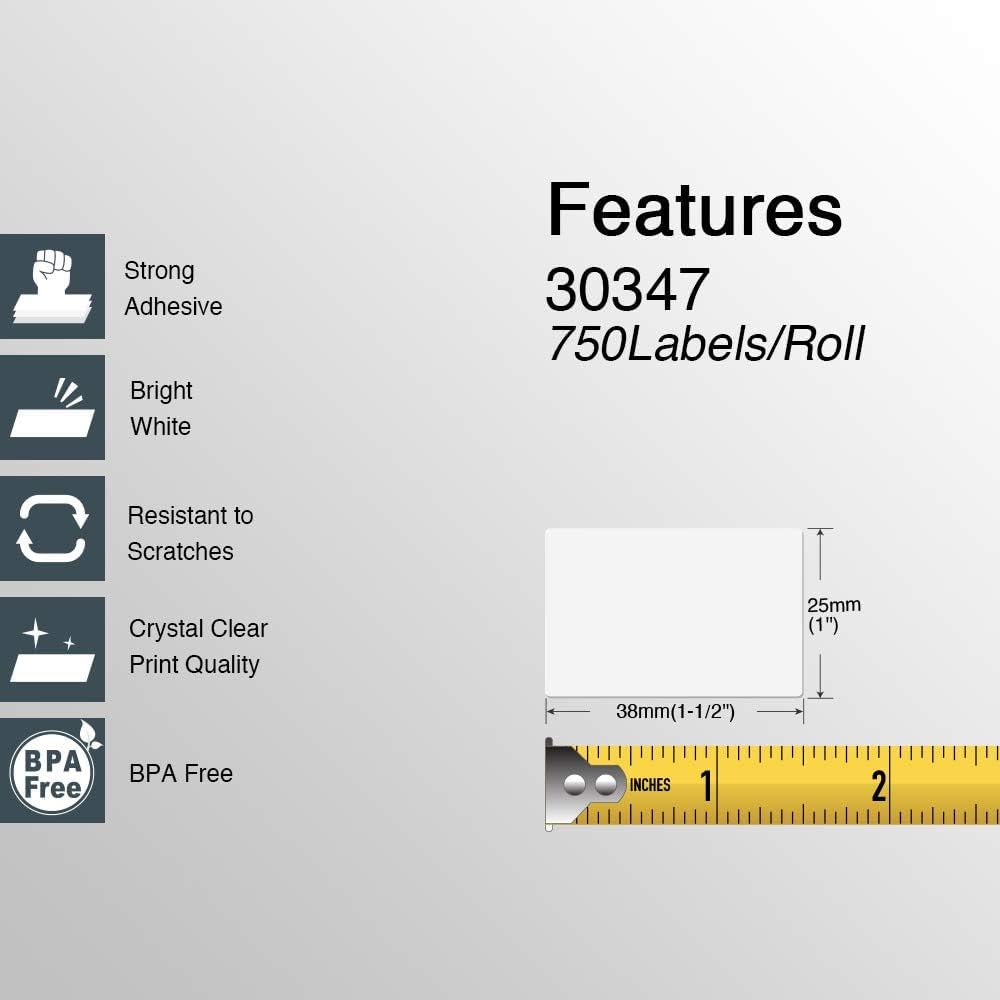 BETCKEY - Compatible DYMO 30347 (1" x 1-1/2") Book Spine Labels - Compatible with DYMO Labelwriter 450, 4XL, NOT FIT 550 & 5XL [10 Rolls/7500 Labels]
