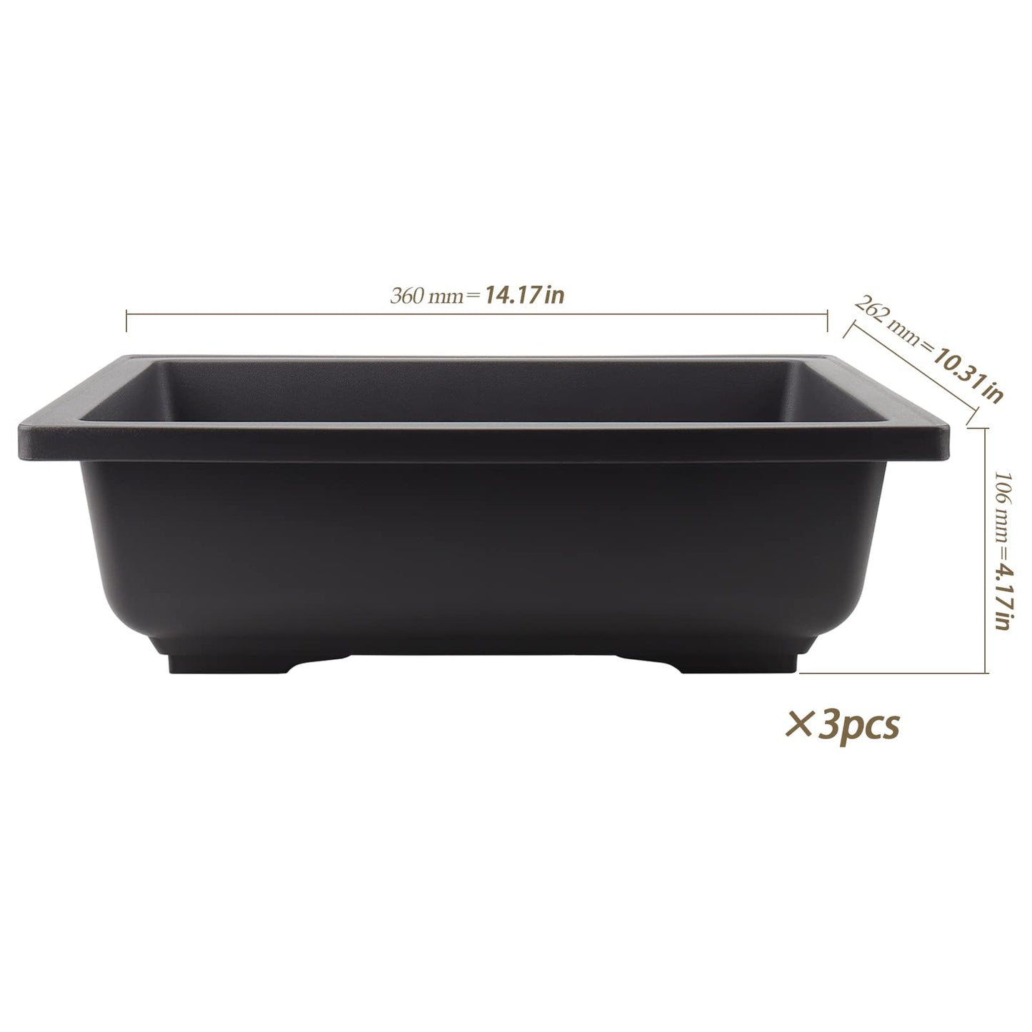 HEIHAK 3 Pack 14 Inch Large Bonsai Pots, Rectangular Built in Mesh Plastic Bonsai Training Pots with Trays, Plant Flower Tree Growing Bonsai Planter for Garden Supplies, Yard, Office, Room, Balcony