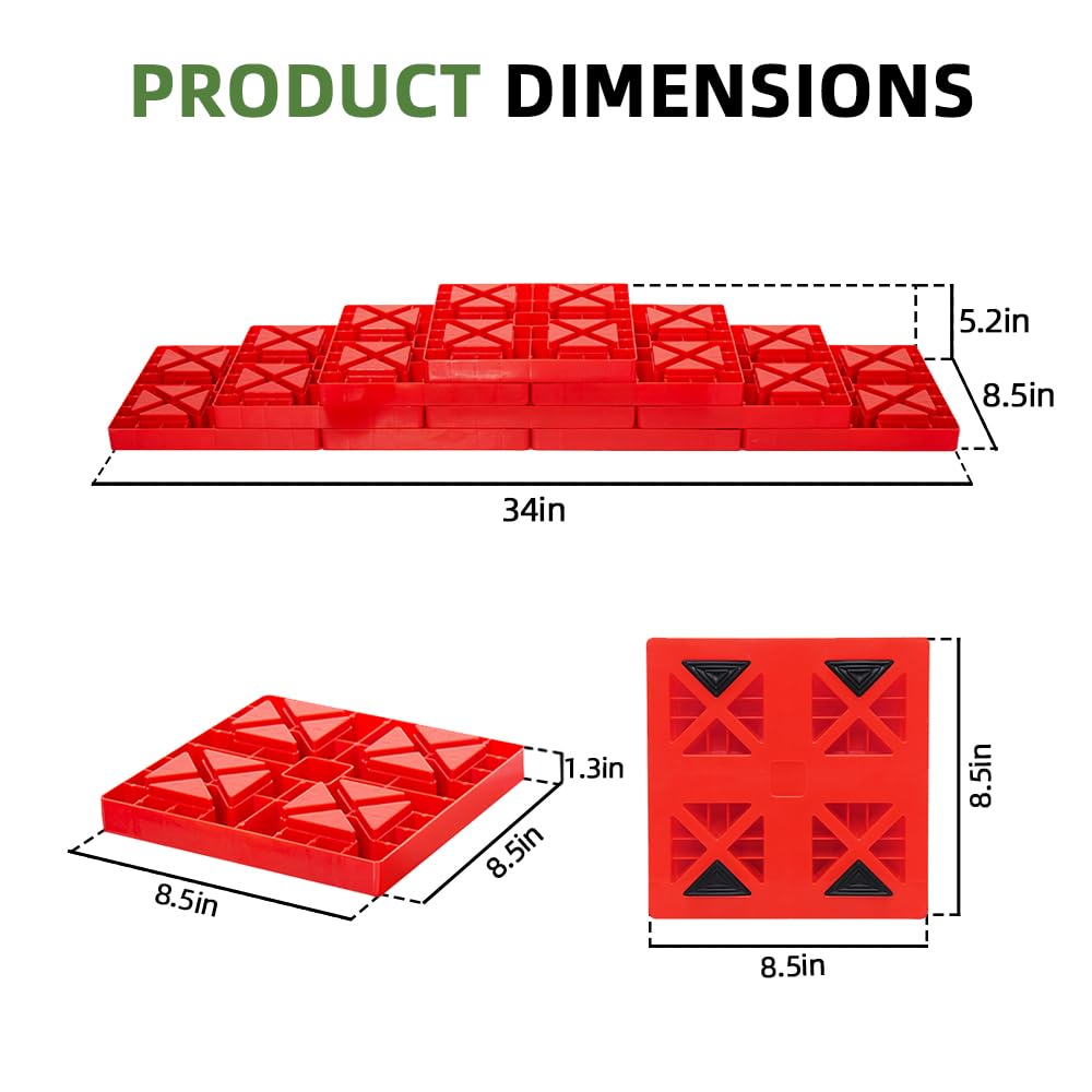 RV Leveling Blocks Heavy Duty 10 Pack Camper Blocks and Interlocking Design Camper Levelers with Packing Bag Carrying Red
