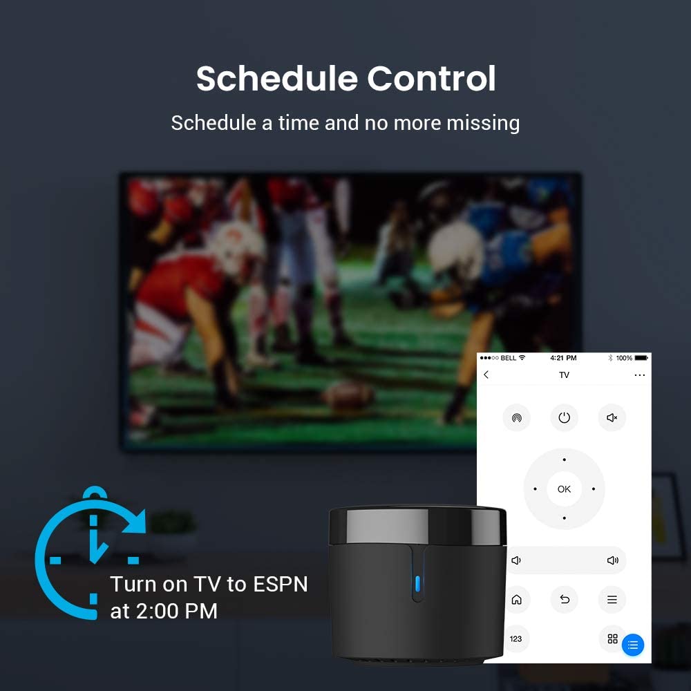BroadLink RM4mini Smart Remote Hub with Sensor Cable (2.4GHz Wi-Fi Only)-WiFi IR Blaster for TV Remote, Smart AC Controller, Works with Alexa/Google Home/IFTTT