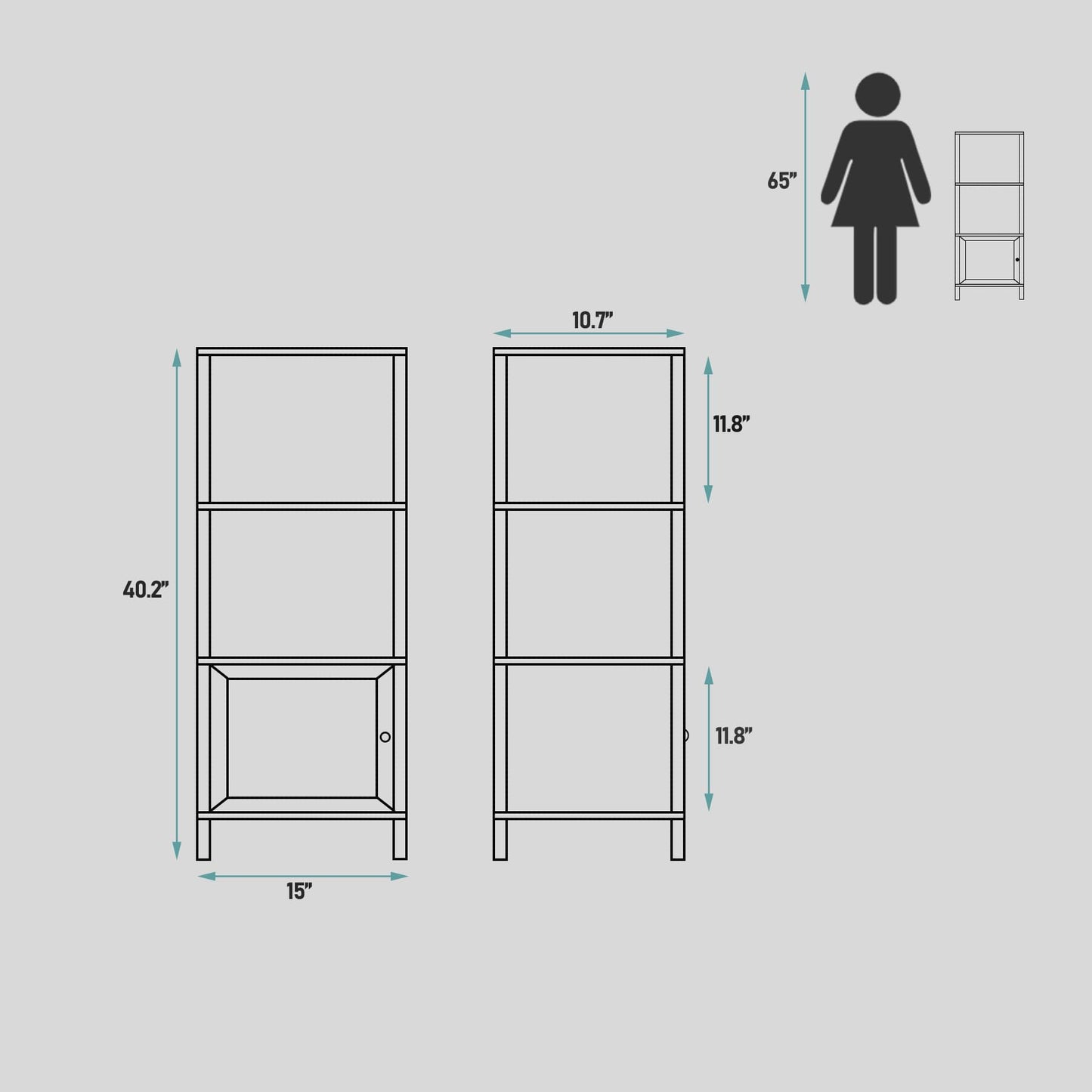 TUTOTAK 4 Tier Bookcase and Bookshelf, Narrow Book shelf with Door for Small Space, for Living Room, Office, Study, Entryway, Brown BS03BB004