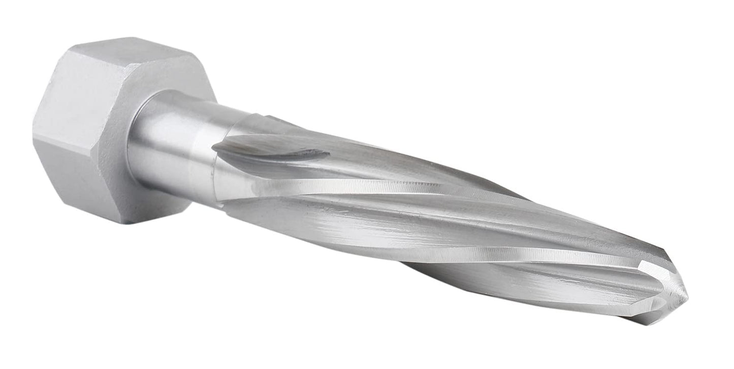 Accusize Industrial Tools 1-1/16 inch by 5 inch Flute Length Hex Shank H.S.S. Aligning Reamer, 7 inch Overall Length, Spiral Flute, 0523-6055