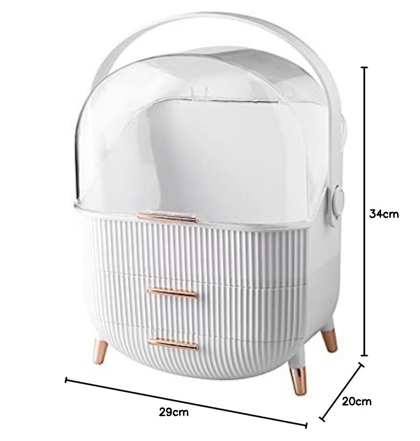 Forthee Makeup Organizer, Cosmetics Organizer Display Case with Two Drawers and Brush Storage Box, Skincare Organizer Box Suitable for Bathroom Countertop and Bedroom Vanity Dresser (White)