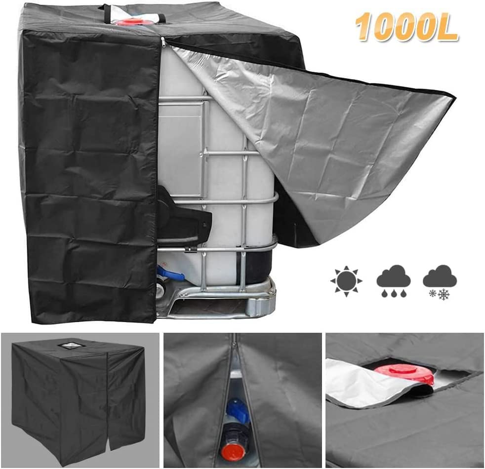 GEDEGOOK IBC Tote Cover, 275 Gallon 1000L Water Tank Cover with Zipper, Waterproof, Anti-Dust, Sun Protective Cover for Water Tank, Water Barrel Cover IBC Rain Bucket Cover 116 x 100 x 120CM, Black