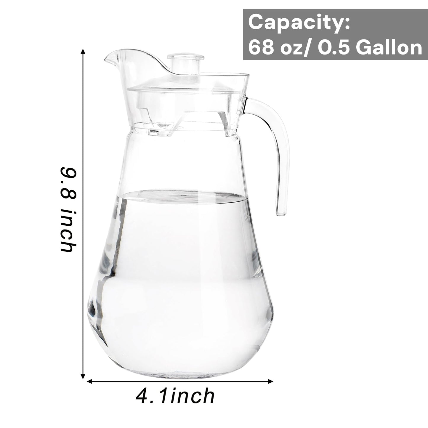 SOUJOY 2 Pack Plastic Pitcher, 2L/68 Oz Clear Iced Water Jug with Lid and Handle, Heat Resistant BPA-Free Tea Pitcher for Lemonade, Juice, Milk, Cold or Hot Beverage