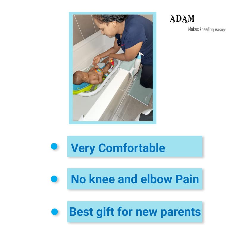 ADAM Bath Kneeler and Elbow Rest Pad Set - Adult Bath Pillow with Non-Slip, Waterproof, Plush Grey Kneeling Pad and Arm Support