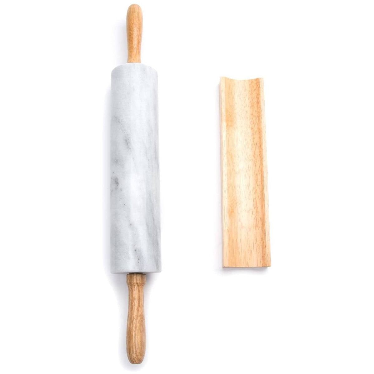 Fox Run Polished Marble Rolling Pin with Wooden Cradle, 10-Inch Barrel, White