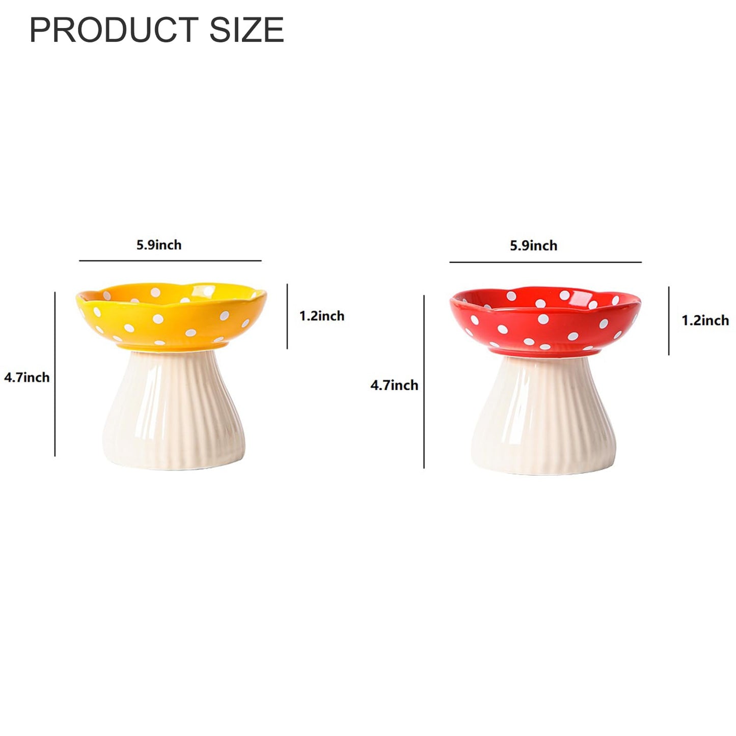 2 Pack Raised Cat Bowl 6 Inch Wide Ceramic Elevated Cat Food Bowl for Food and Water, Whisker Friendly Tilted Cat Dish for Flat Faced Kitten, Cat Feeding Bowl, Shallow Cat Dish (Red&Yellow)