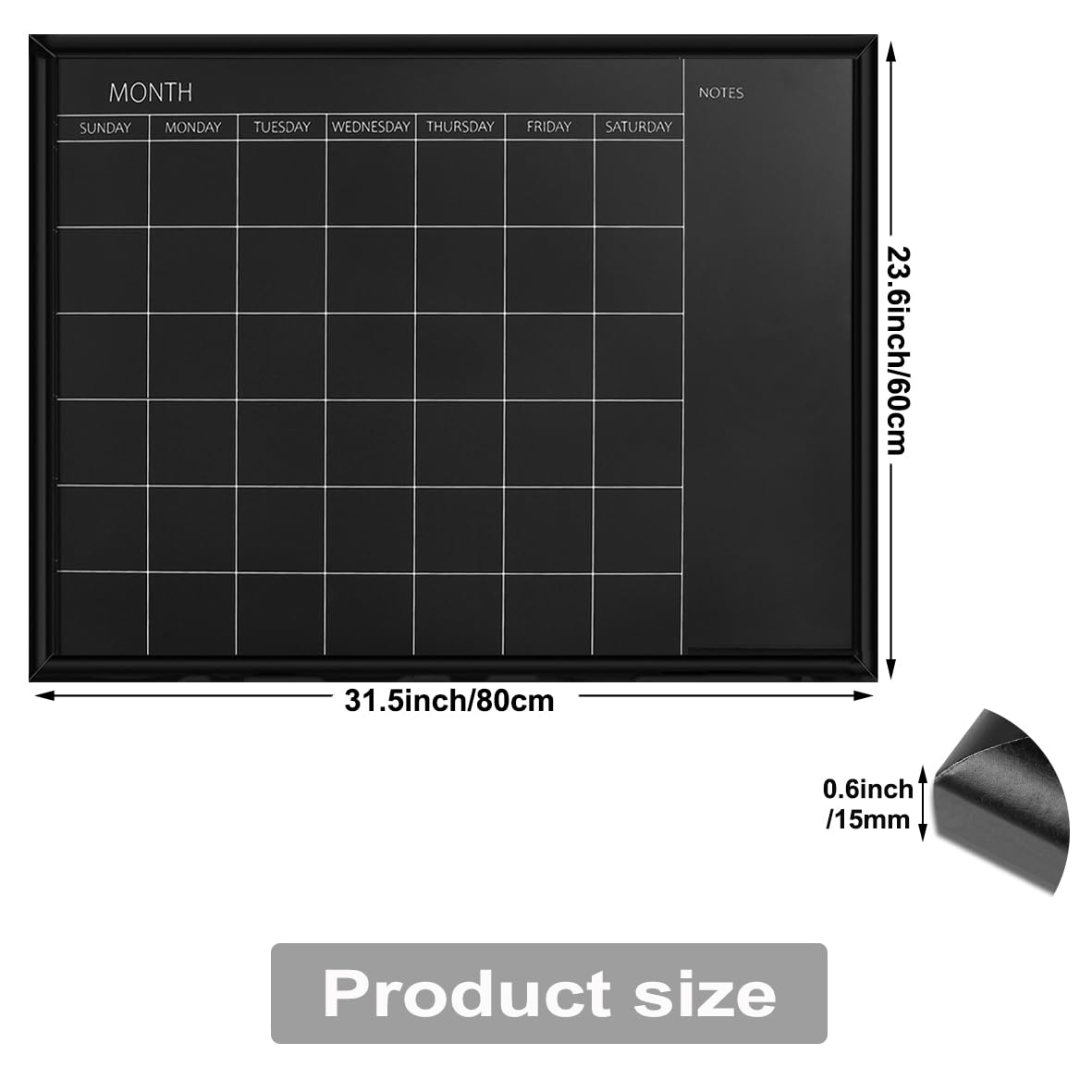 Umtiti Magnetic Calendar Chalkboard, 60 * 80 cm, Black Wood Frame Chalk Board for Planning/School Timetable/Memo, Hanging Board for Office, School and Home(YLHB-BK-6080)