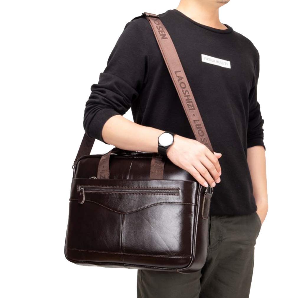 Leather Business Messenger Bag Briefcase Handbag for Men Carry All Laptop Protection for 14 Inch Computer Crossbody Shoulder Satchel Bags Handbags