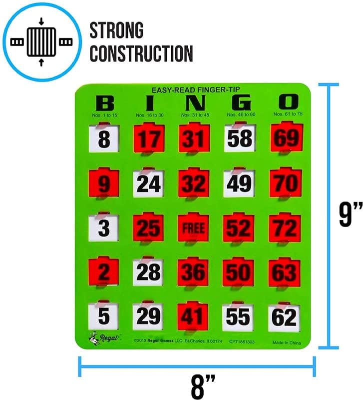 25 Green Easy Read Bingo Heavy Duty 5 Ply Jumbo Shutter Slide Cards by Regal Games