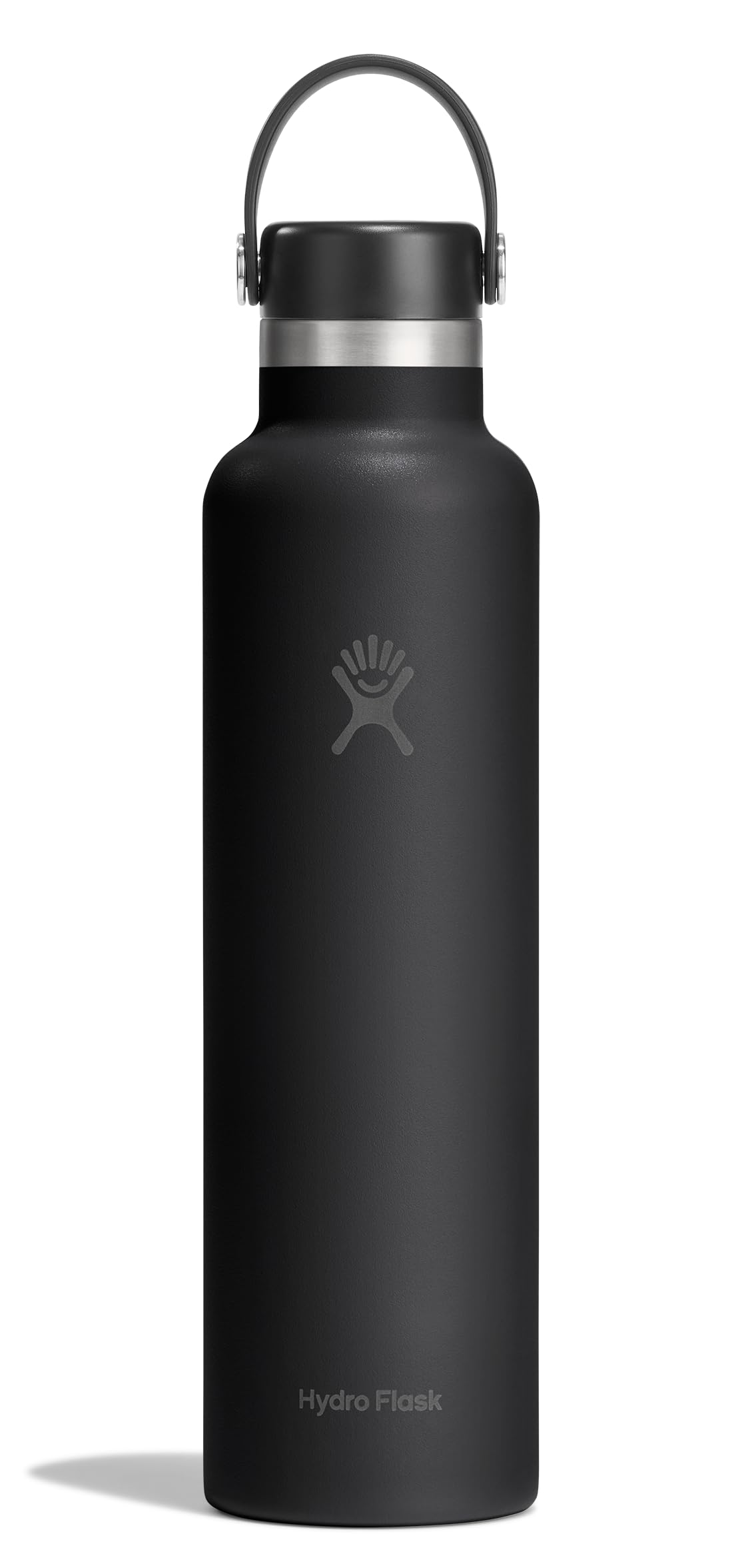 Hydro Flask Stainless Steel Standard Mouth Water Bottle with Flex Cap and Double-Wall Vacuum Insulation,Tonal Black, 24 Ounces