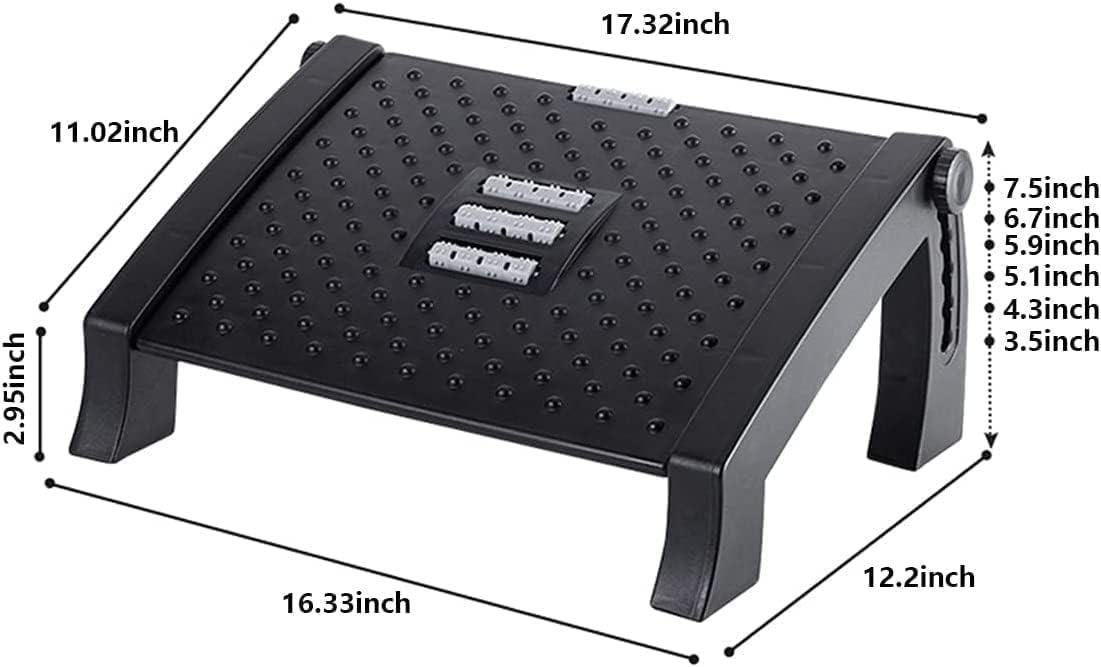 Adjustable Foot Rest Under Desk, Ergonomic Under Desk Foot Rest for Home & Office Use, Foot Stool Under Desk with Massage Surface, 6-Height Multi-Angle Foot Stool at Work, Ergonomic Posture Footrest