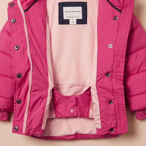 Amazon Essentials Toddler Girls' Heavy-Weight Hooded Puffer Coat, Raspberry Pink, 3T