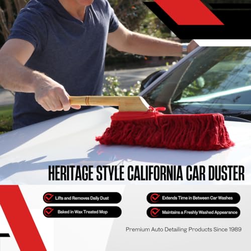 California Car Duster Heritage Edition Wood Handle and Cotton Mop 86242, Red